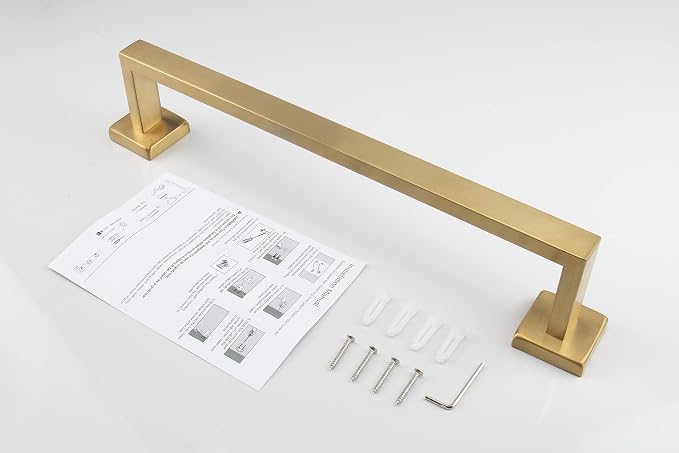 TocTen Bath Towel Rack - Square Base Thicken SUS304 Stainless Steel Towel Bar for Bathroom, Bathroom Accessories Towel Rod Heavy Duty Wall Mounted Towel Holder. (Brushed Gold, 16)
