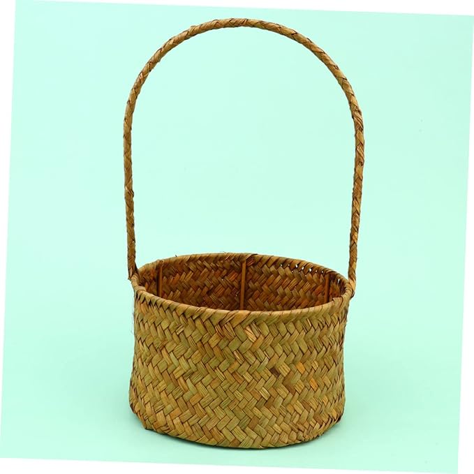 Seagrass Woven Storage Basket Toy Storage Straw Woven Basket Handles Succulent Planter Knitted Flower Desktop Decoration