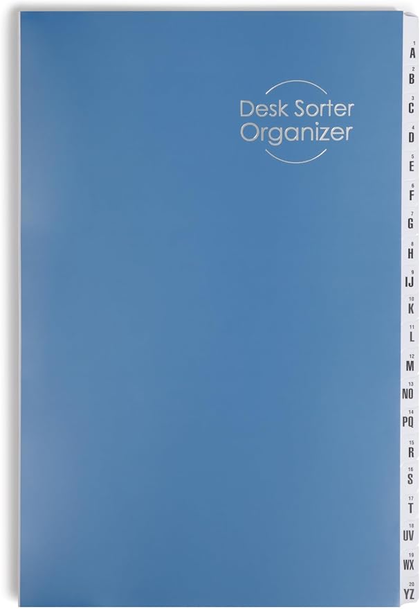 Smead Expandable Office Desk File Sorter, Office Supplies, Alphabetic (A-Z) and Numeric(1-20) Desk Organizer, 20 Indexing Dividers, Laminated Tabs, Legal Size, Blue, Office Desk Accessories (89237)