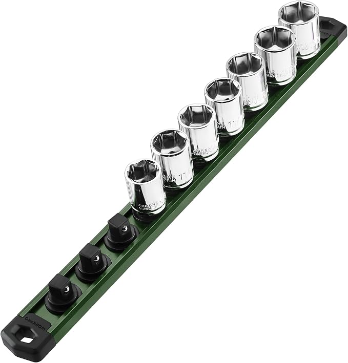 WORKPRO Magnetic Socket Organizer, Heavy Duty 3/8-Inch Drive Socket Rail | 1 Piece Socket Holder with 10 Spots, Aluminum Alloy, Rotatable & Movable Clips, Efficient Organization