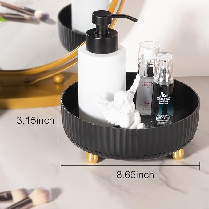 360 Rotating Makeup Perfume Organizer Skincare Tray, Small Black | 360 Degree Spinning Lazy Susan Organizer Lotion Cosmetics Storage for Dresser, Vanity, Bathroom Countertop