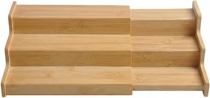 JinDoWin Spice Rack Organizer for Cabinets,Countertop & Pantries | Expandable design, 3-Tier stepped bamboo spice shelf, seasoning organizer, pantry organizers and storage