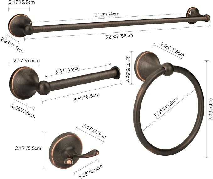 4 Piece Antique Bathroom Hardware Accessories Set Oil Rubbed Bronze,24 Inch Towel Bar Set,Towel Rack Set,Bathroom Towel Holder Set