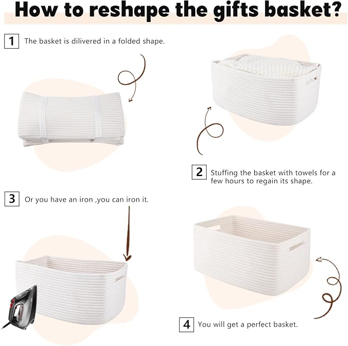 OIAHOMY Storage Basket for Shelves, Closet Cube Storage Bins Baskets for Clothes Blanket Towels, Baby Nursery, Toy Baskets Box, Woven Rope Basket, 15.75 * 11.81 * 7.09 IN, 2 Packs White