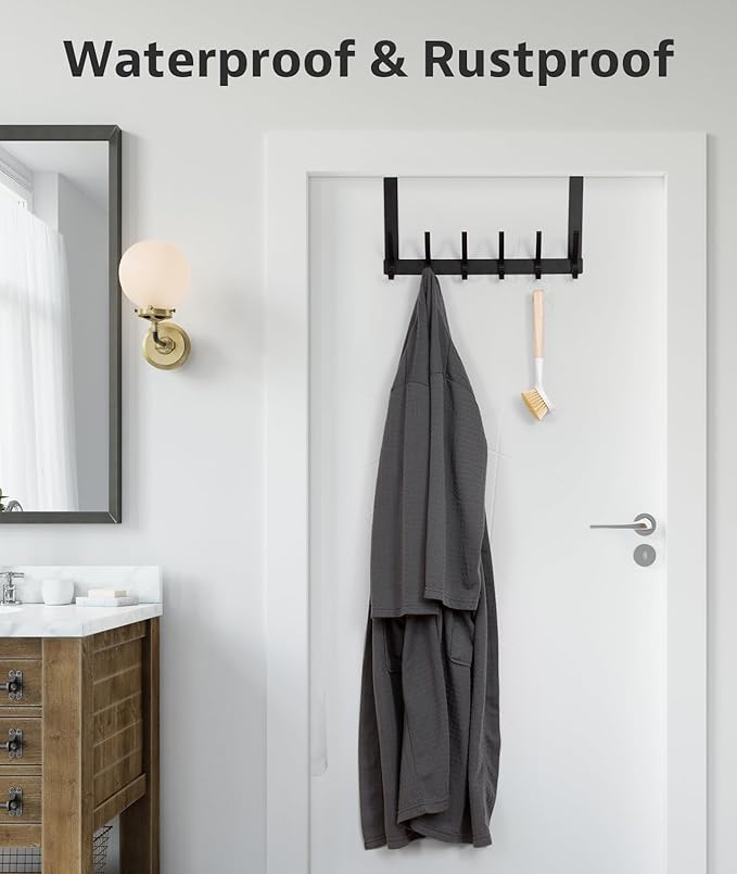 Optish Over The Door Hooks, Door Hanger Hooks for Hanging, Over The Door Towel Racks for Bathroom, Coat Rack Door Towel Hanger Towel Hooks (1Pack, Black)