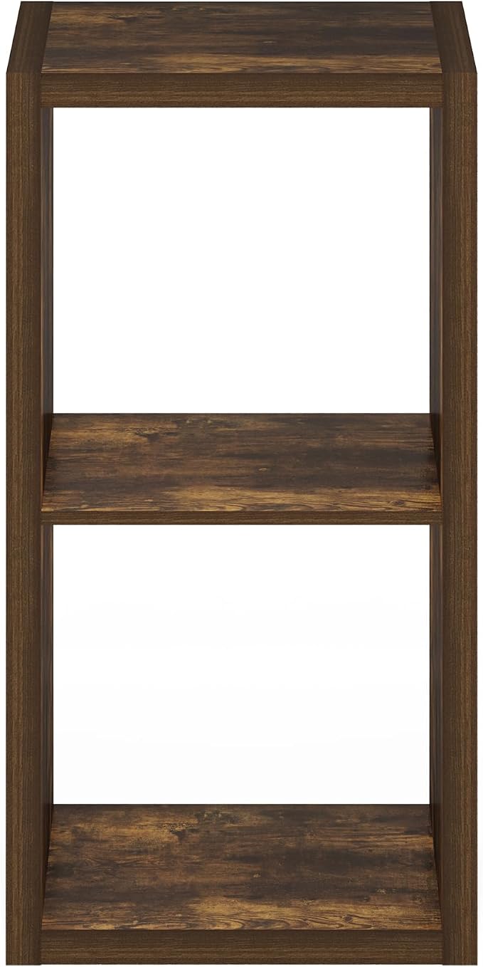 Furinno Cubicle 2-Cube Book Shelf, Extra Thick Frame Bookshelf, Amber Pine | 14.6" x 16" x 30", Horizontally & Vertically Reversible Bookcase with Open Back, for Living Room, Bedroom, Home Office