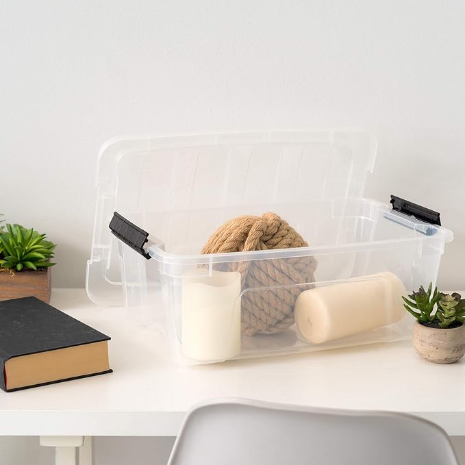IRIS USA 6-Pack 13 Quart Storage Bins with Lids, Clear | Transparent design makes contents easy to find. Ideal for shoes, photos, documents, and small essentials. Nestable design