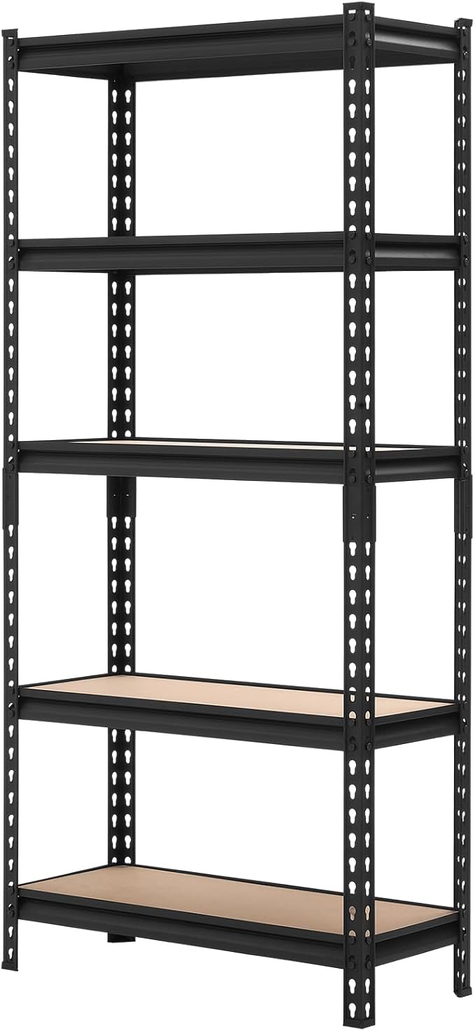 VEVOR Storage Shelves, 5-Tier Adjustable, 2000 lbs Capacity, Heavy Duty Garage Storage Shelving Unit, Metal Utility Rack Shelf, for Kitchen Pantry Basement Bathroom, 28.35" W x 12.17" D x 59.84" H