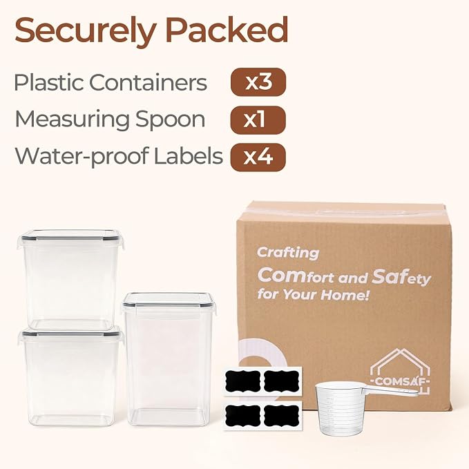 3 PCS Airtight Flour and Sugar Container for Pantry - 5lb Flour Capacity - 7.1 Inch Extra Wide Mouth Square Pantry Storage - Set of 3 (5.2L/5.5Qt) (2.5L/2.6Qt*2) - Stackable Baking Supplies Organizer