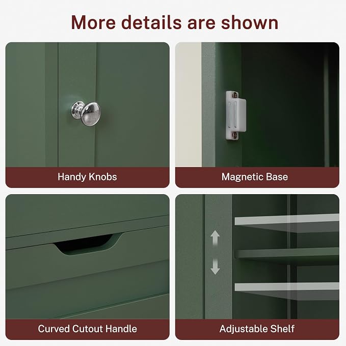 Tall Bathroom Cabinet with 2 Doors & 1 Drawer, Narrow Bathroom Storage Cabinet with Adjustable Shelves, for Living Room, Entryway, Kitchen, Forest Green