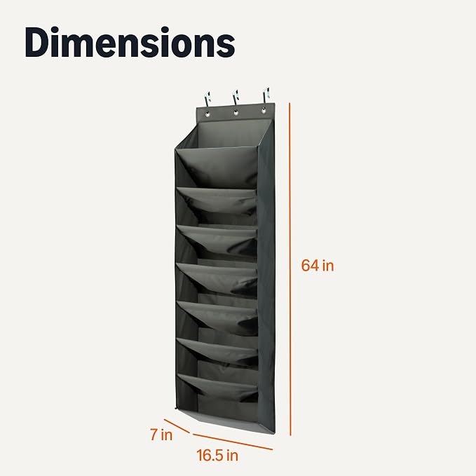 Amazon Basics 8 Tier Over the Door Shoe Organizer, Large Capacity Space Saving Hanging Shoe Storage for Closet and Dorm, Dark Grey
