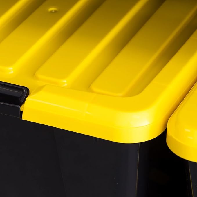 45 Qt Storage Bin 4-Pack, Stackable Plastic Container with Latching Lid | 45Qt Capacity, Secure Latching Lid, Stackable Design, Built-in Side Handles, Durable Plastic, Multi-Room Use