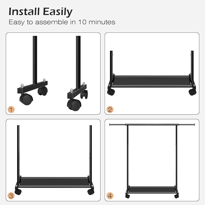 MISSLO Short Clothing Racks for Hanging Clothes with Bottom Shelves and Wheels Heavy Duty Rolling Clothes Rack Kids Clothing Rack for Adult Coat, Closet, Wardrobe (Black)