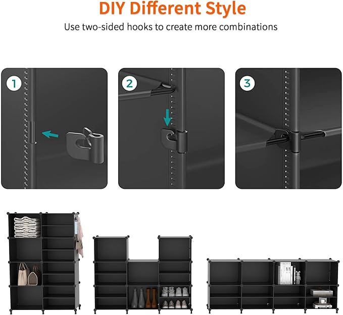 AWTATOS 6 Cube Closet Organizer Storage Shelves, Black | Portable Closet Clothes Organizers Storage Shelf DIY Stackable Cubby Shelving for Closet Bedroom Living Room Office