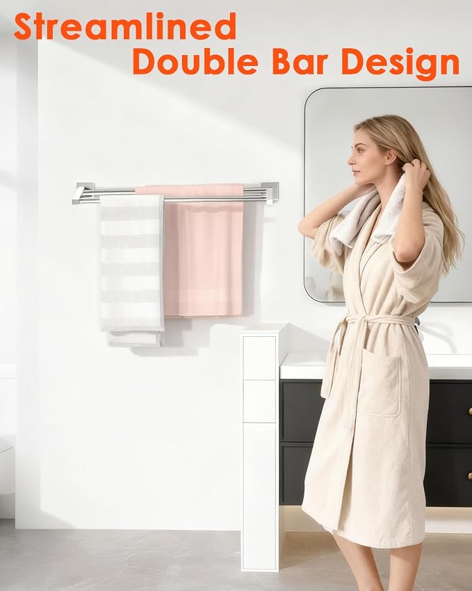 Alise Double Towel Bar, 16" Towel Racks for Bathroom, Polished Chrome | Quick Drying Bathroom Towel Holder, SUS304 Stainless Steel Towel Hanger Wall Mount