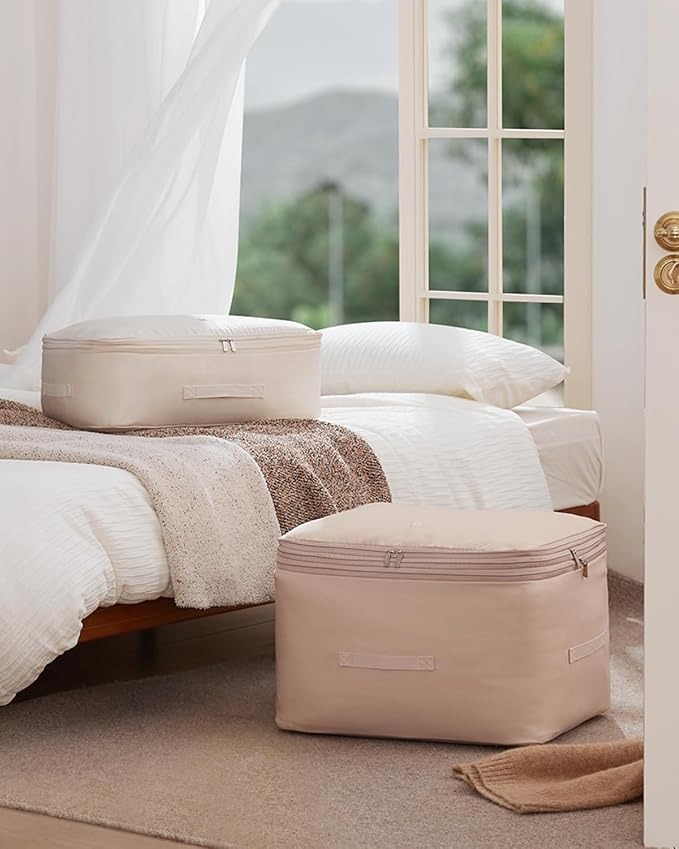 Eachy 2-Pack Comforter Storage Bag Blanket Storage Bags, Compression Storage Bags for Blanket Comforter, Ultra Space Saving Self Compression Organizer