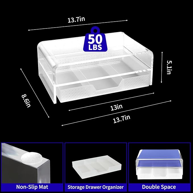 OPNICE Desk Organizer and Accessories, 2-Tier Computer Monitor Stand Riser with Drawer and 2 Pen Holders, Laptop Stand, Office Desk Accessories for Office Supplies, 1 Pack, Transparent