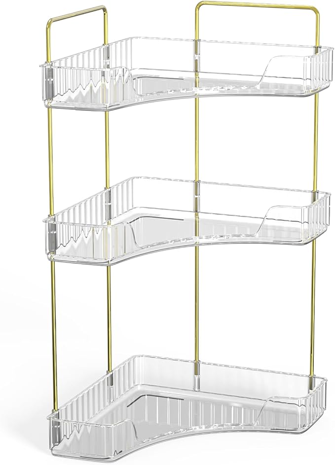 Webetop Corner Bathroom Organizer, 3 Tier Storage for Countertop | Multi Level Storage, Compact Design, Beauty Essentials Holder, Modern Style, Countertop Organization, Daily Convenience