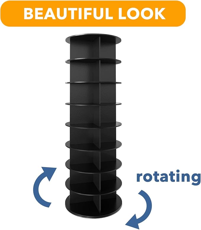 SpaceAid 8 Tier Rotating Shoe Rack Tower, Spinning Shoe Display Lazy Susan, Revolving 360 Shoe Rack Storage Round Carousel, Vertical Handbag Rotate Shoes Closet Organization (8-Tier Black)