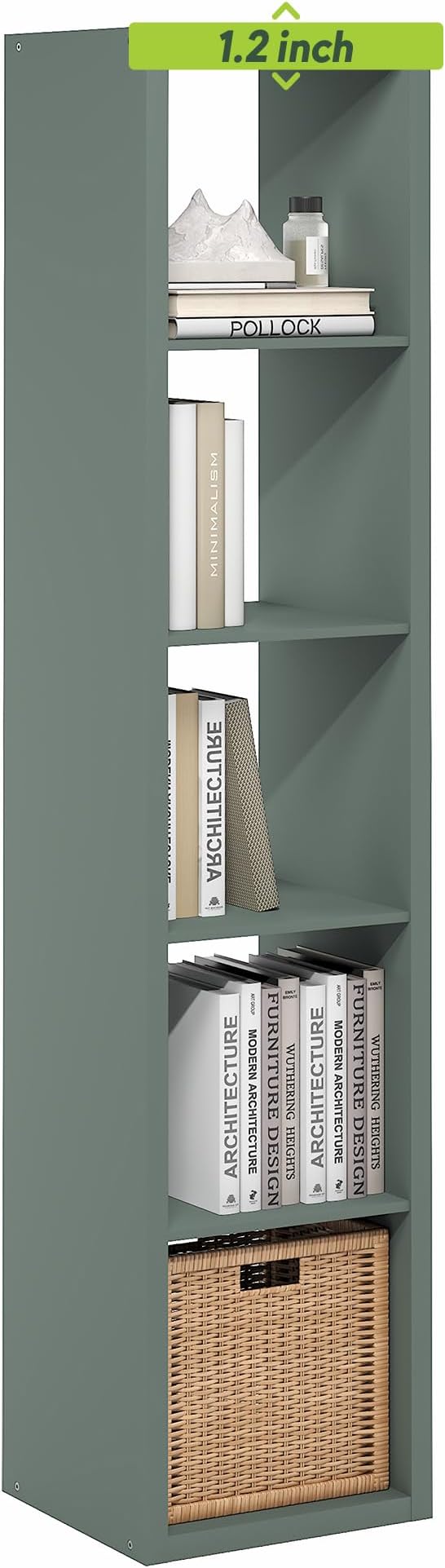 5-Cube Tall Cubicle Bookshelf, Cube Bookcase with Open Back, Reversible Book Shelf, Cube Storage Organizer, 15 x 16 x 72, for Living Room, Home Office, Sage Green