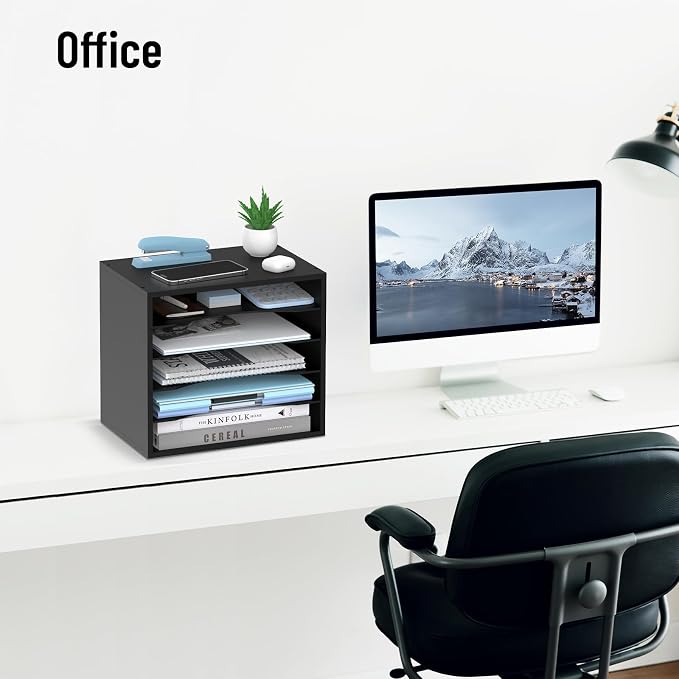 5-Tier Paper Organizer for Desk, Adjustable Mail Organizer, Black | 5-Tier Paper Organizer and Mail Organizer for Desk with Adjustable Shelves for Letter Size Files Folders and Office Supplies