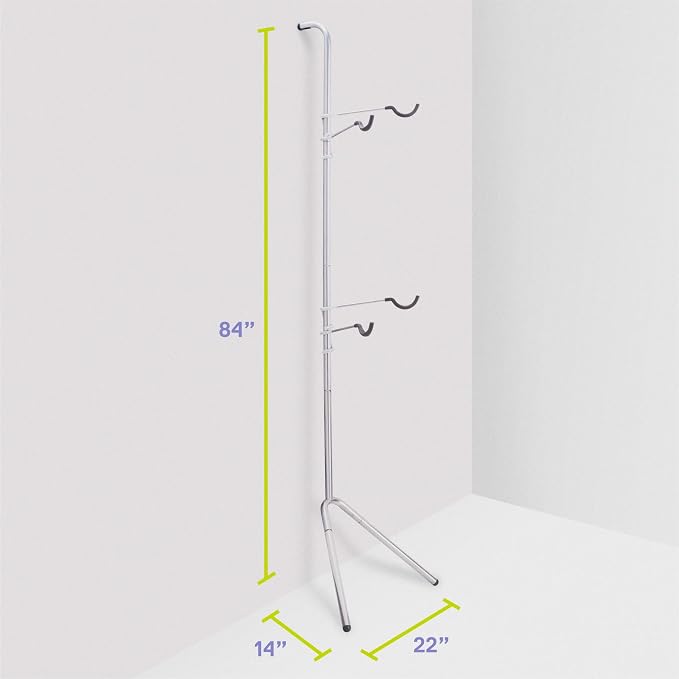 Delta Cycle Two Bike Gravity Pole Stand Garage, 2 Bike Storage Rack, No Drilling Required, Fully Adjustable Vertical Bike Rack for Any Style Bicycle, Leaning Wall Bike Rack Holds Up to 60 lbs