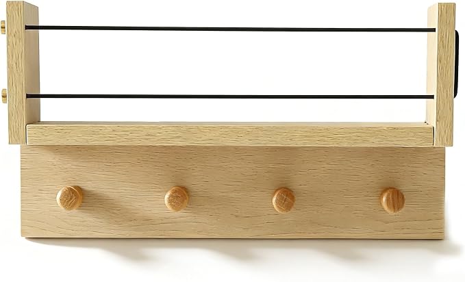 Entrance Coat Rack ,Coat Hooks, Wall-Mounted Wooden Hook Rack, Wall-Mounted Shelves are Very Suitable (Oak Color Finish-B-1)