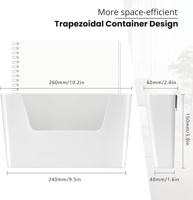 YOHOM Adhesive File Holder Plastic Document Folder Door No Drilling Mount Mail Magazine Organizer A4 Filing Envelopes Folder, Office Wall Mount Single Pocket (WHITE, 5 PCS)
