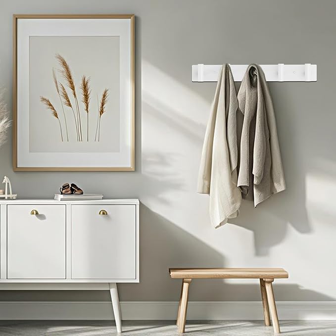 Bntuk Coat Rack Wall Mount - 5 Hat and Coat Hooks, Heavy Duty Towel Racks for Bathroom Entryway, Wall Hooks for Hanging Robes Bags, Hat Rack Key Hanger Organizer (White)