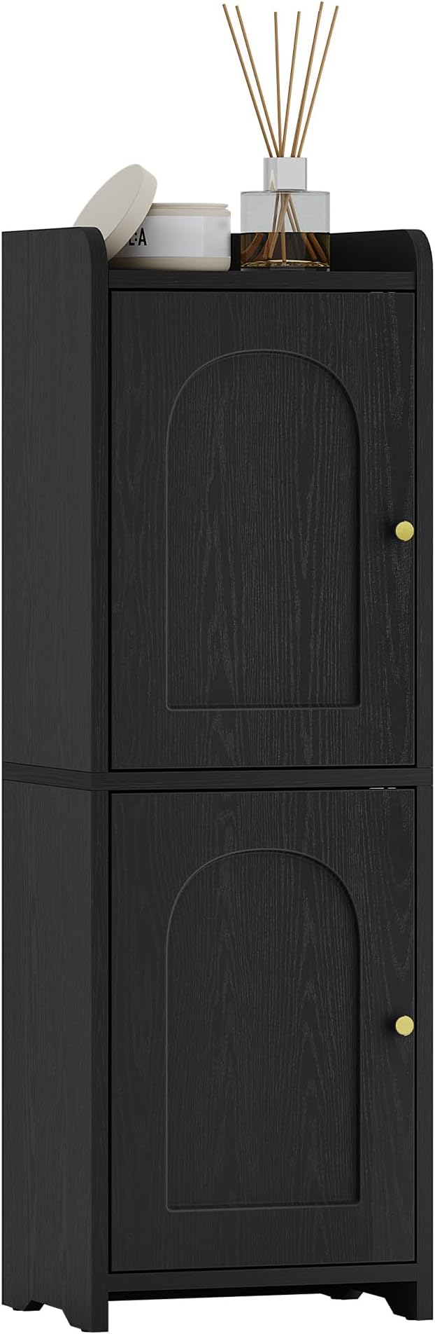 Hzuaneri Bathroom Storage Cabinet, Small Corner Floor Cabinet with 2 Doors | Narrow Toilet Paper Cabinets with Adjustable Shelf, Bathroom Organizer for Small Spaces, 7.9" D x 9.8" W x 29.5" H Black