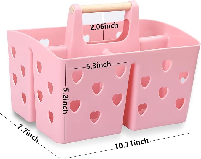 Portable Shower Caddy Plastic Shower Basket Organizer with Handle, Pink | Divided Bathroom Caddy Storage Cleanning Caddy Tote for College, Dorm Room, Kitchen