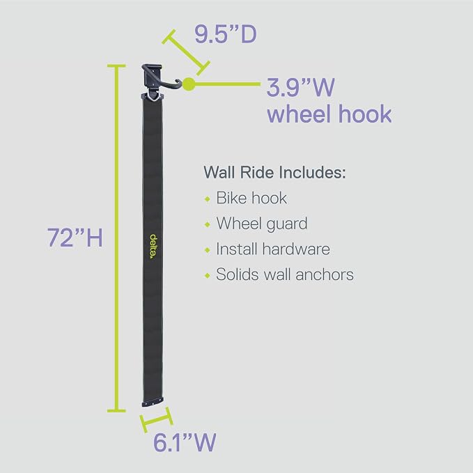 Delta Wall Ride Bike Rack Wall Mount with Tire Wall Guard (4-Pack) Cycle – Vertical Bike Mount Holds Up to 100 lbs – Fully Adjustable Vertical Hook Design Provides Easy Bicycle Storage