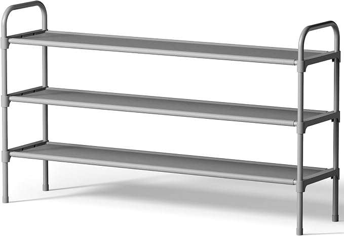 Kitsure Extra-Long Shoe Rack for Closet, 39.0" Wide - 3 Tier, Grey | Shoe Organizer for Front Door Entrance, Stackable Shoe Shelf, Closet Organizers and Storage