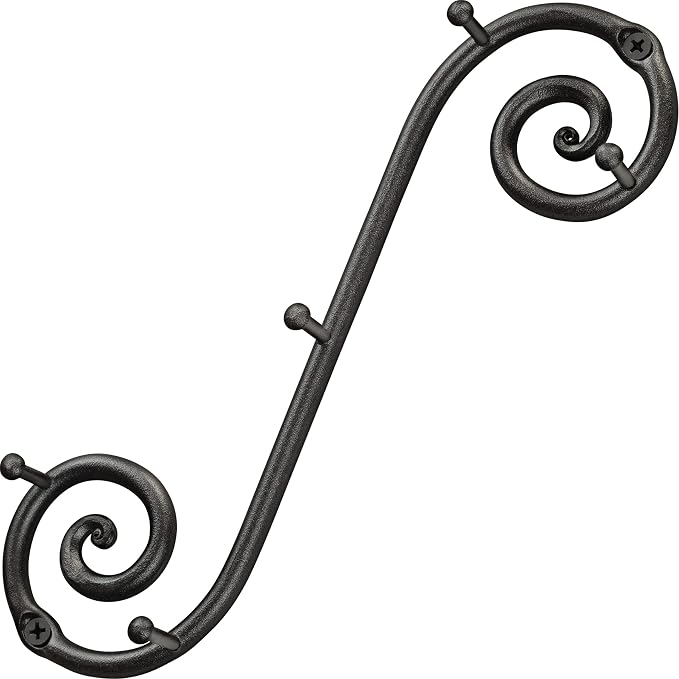 RTZEN Farmhouse Small Key Holder for Wall, Wrought Iron Wall Mount Rack | Handcrafted Swirl Decorative, 5 Key Hooks for Home Entryway, Purse, Coat and Leash Holder or Organizer (Vertical Black)
