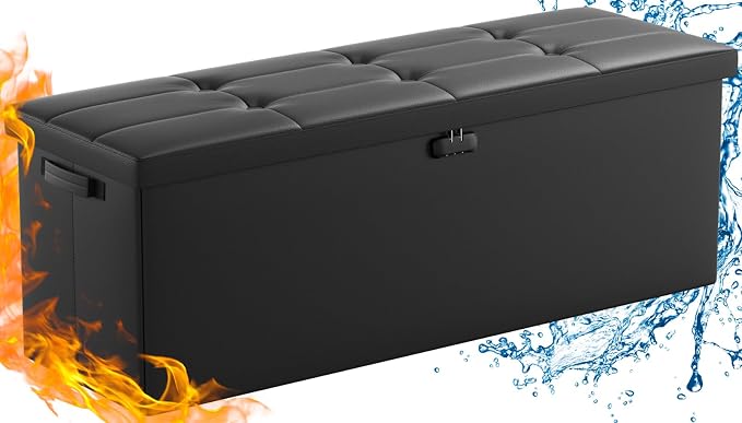 ENGPOW Storage Ottoman, Fireproof Folding Bench with Lock(15”x 43”x15”), Water-Resistant & Heat Insulation Large Storage Chest with Handles&2 Extra Boxes Safe for Living Room, Bedroom, Home, Black