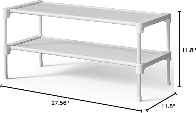 Kitsure Shoe Rack - Non-Woven Shoe Rack Shelf, 27.5" Wide - 2 Tier, White | Shoe Organizer for Closet, Entryway, Garage, Stackable Shoe Shelves, college dorm&apartment essentials