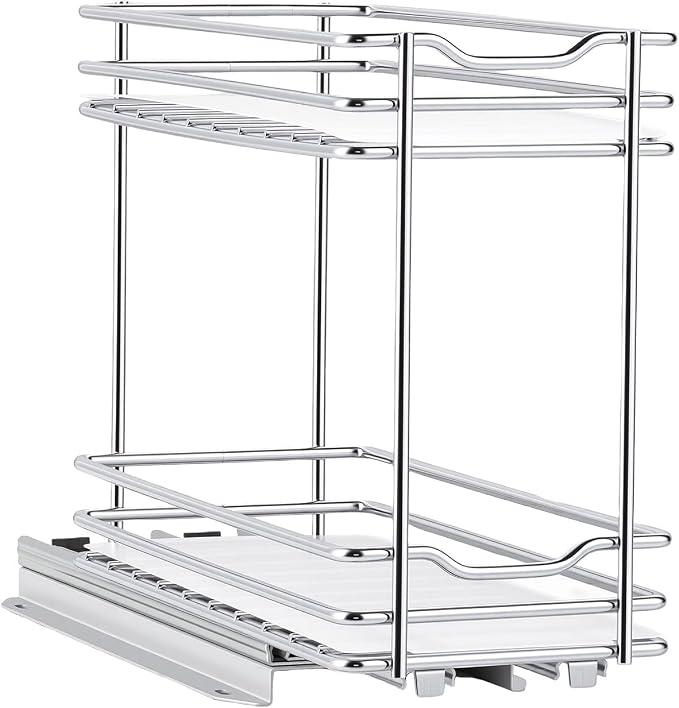VEVOR Pull Out Spice Rack Organizer for Cabinet, 2 Tier Slide Out Spice Rack Organizer, Heavy Duty Metal Seasoning Kitchen Basket for Inside Cabinets & Pantry Closet, 4.33"W x 8.46"D x 10.43"H, Silver