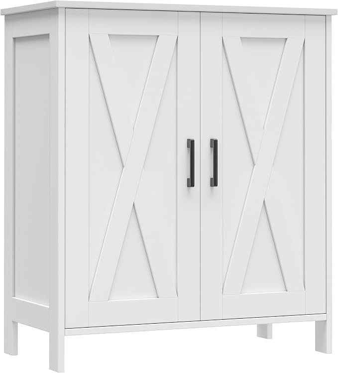 Homleke Farmhouse Shoe Cabinet with 2 Barn Doors & Wood Legs | Tall 4-Tier Shoe Storage Cabinet, 3 Adjustable Shelves, Shoe Rack Organizer, for Entryway, Hallway, Closet, White