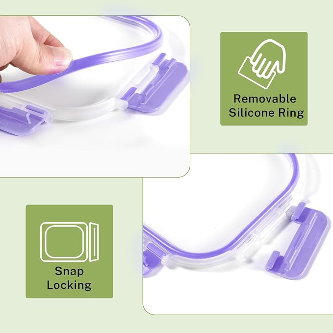 HOMBERKING 8 Pack Glass Food Storage Containers with Lids, Meal Prep Containers, Airtight Bento Boxes with Leak Proof Locking for Microwave, Oven, Freezer and Dishwasher, BPA Free, 5-35oz, purple