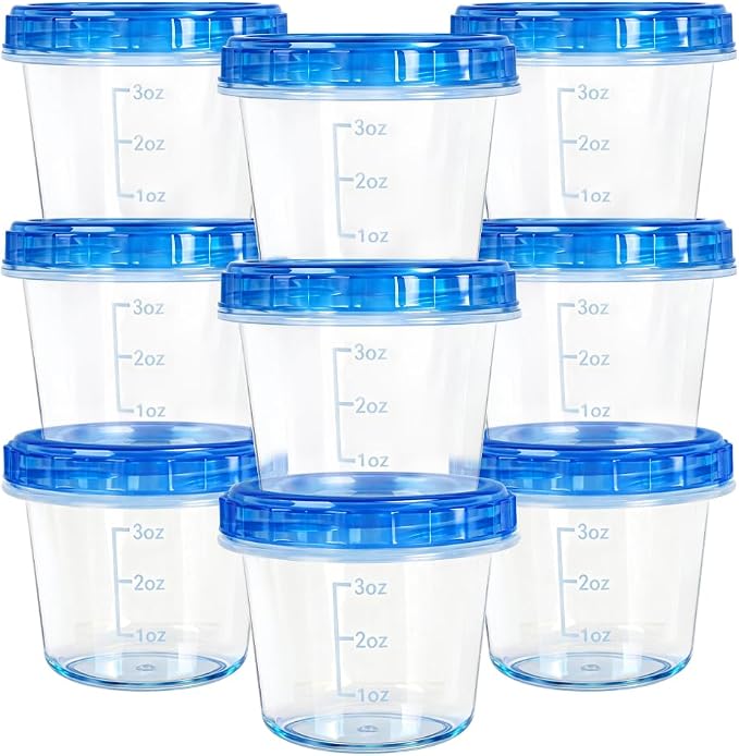 12 Pack 4oz Small Freezer Storage Containers with Twist Top Lids Airtight, Mini Reusable Plastic Food Storage Containers with Lids for Snack Condiment Salad Dressings Sauces Soup, Condiment Sauce Cups