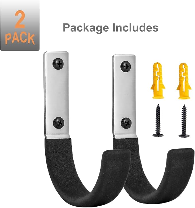 Garage Storage Ladder Hanger 2 Pcs, Upgraded Hose Hanging Hooks, Yard Tool Hangers for Garage Wall, Shovel and Rake Holders, Heavy Duty Utility J-Hooks for Hanging Tools, Ladders, Bicycles