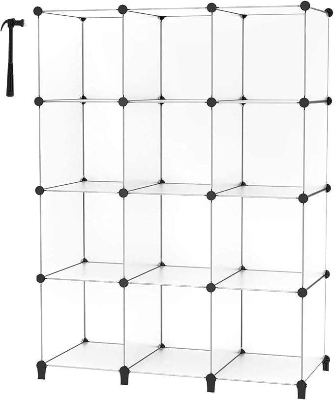 Closet Organizers and Storage, 12 Cube Storage Organizer, Transparent | Portable Closet Shelves Closet Organization Clothing Storage for Kids, Closet, Bedroom, Bathroom, Office