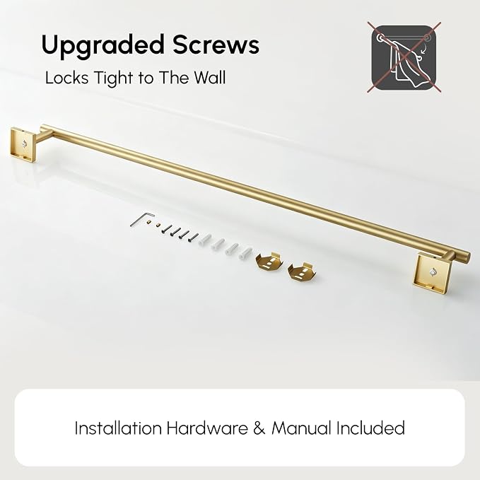 Brushed Gold Bath Towel Bar, 30 Inch Towel Racks for Bathroom | Thicken 304 Stainless Steel Towel Holder with Square Base, Towel Rod Wall Mounted, Modern Home Decor (Total Length 32 Inch)