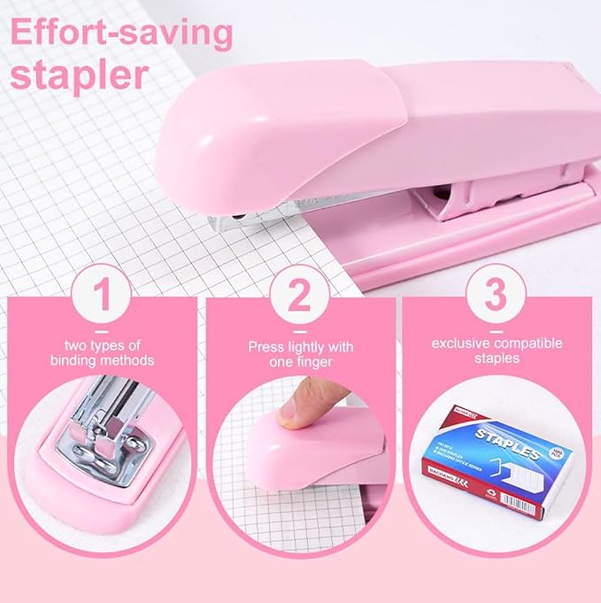 Gawsey Desk Organizers and Accessories with Desk Organizer 360° Rotating Pen Holder and Office Supplies, Cute Stationery Supplies Set (Pink)