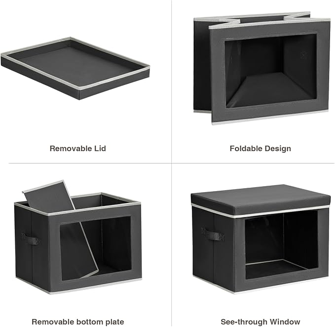 Homsorout Stackable Storage Bins with Lids - Large Decorative Basket with Lids, Fabric Foldable Closet Organizer Bins, Shelf Organizer for Living Room, Dorm, 5 Pack, Dark Grey