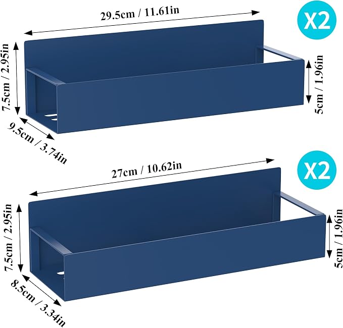 HuggieGems 4 Pack Magnetic Spice Storage Rack Organizer for Refrigerator and Oven, Royal Blue Fridge Organizers and Storage