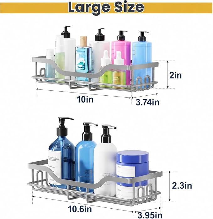 OMAIRA 3-Pack Shower Caddy with Soap Holder, Adhesive Rustproof No-drill Strudy Loading Inside Shower Organizer Shelves Rack Storage Bathroom Organization for Smooth Wall Glass Tile, Grey