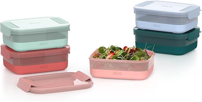 Ello Plastic 3.7 Cup Meal Prep Set 10 Pc -5 Pack set BPA Free Plastic Food Storage Container with Silicone Boot and Airtight Lids, Dishwasher, Microwave, and Freezer Safe, Melon (Pack of 2)
