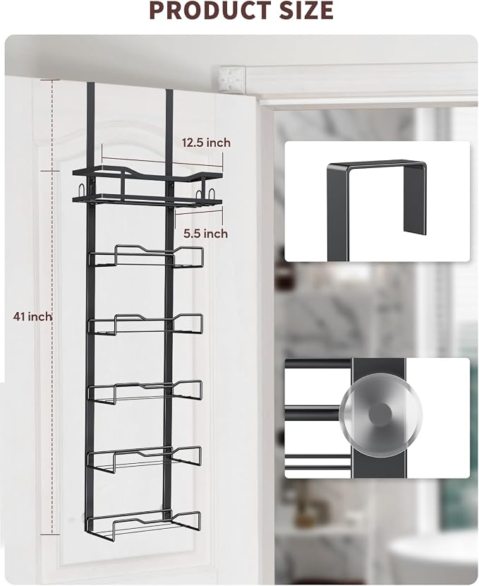 Aetyord Hanging Towel Racks for Bathroom No Drill - 6-Tier Over The Door Bath Towel Storage Organizer for Small Bathrooms - Tiered Back of Door Towel Holder Hanger for Rolled Towels RV Camper Black | 6-Tier Over The Door Bath Towel Storage Organizer wi...