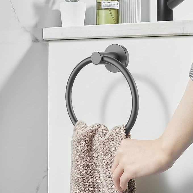 SetSail Towel Holder for Bathroom Wall Mounted Screw-in Towel Ring Stainless Steel Hand Towel Holder Heavy Duty Towel Hanger for Bathrooms, Grey